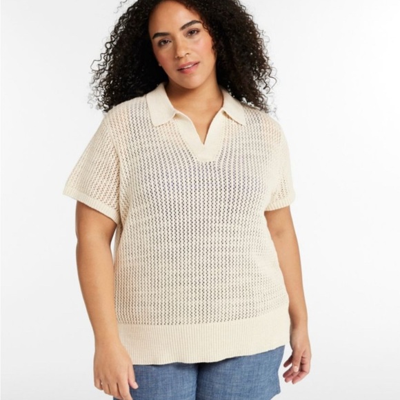 L.L. Bean Tops - L.L. Bean Women’s Organic Cotton Slub Pointelle Sweater, Polo Preppy Small